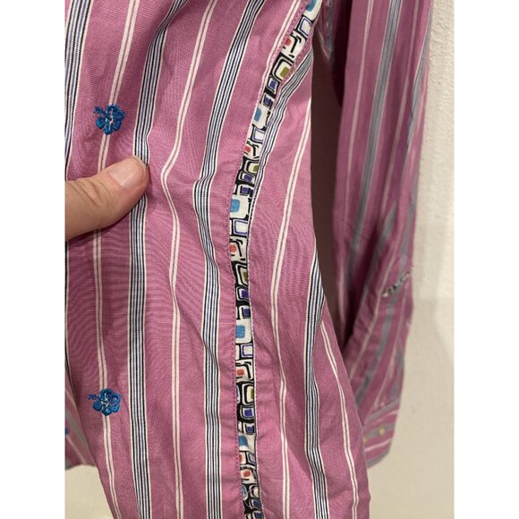 Robert Graham Shirt Mens XL Multi Stripe Button Up Blue Floral Embroidery - Picture 4 of 5